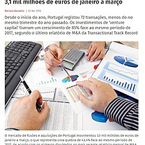 Fuses e aquisies de empresas movimentaram 3,1 mil milhes de euros de janeiro a maro